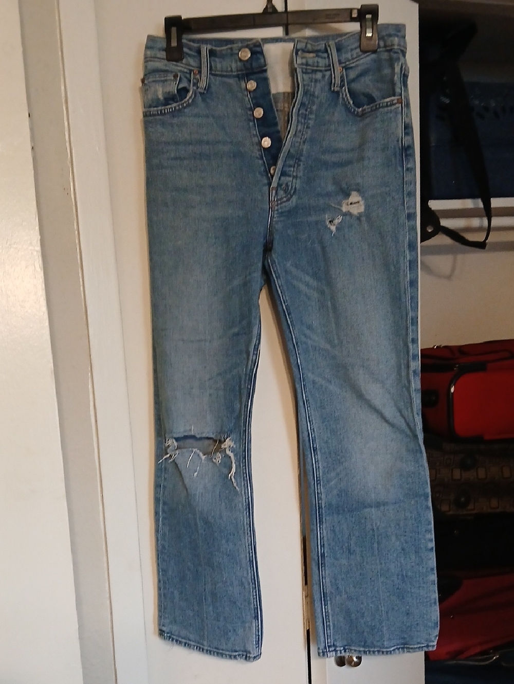Women's Straight Leg Distressed Light Blue Jeans